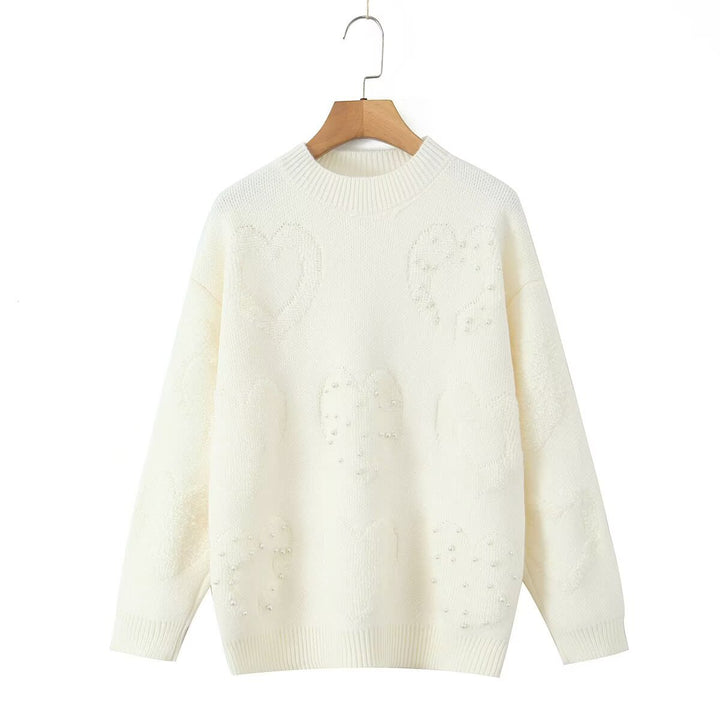 Damen Gemütlicher Strickpullover mit Herzmotiven Drune