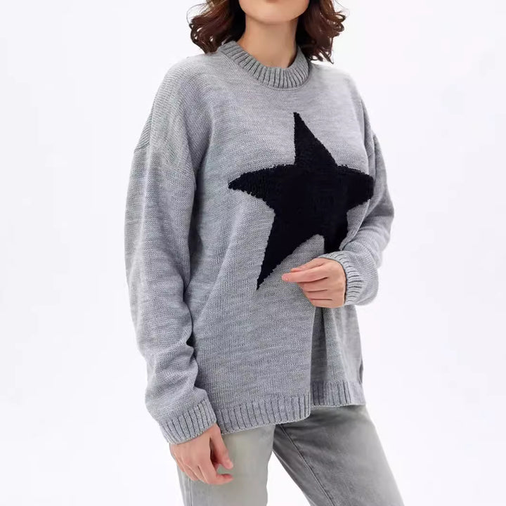 Damen Grobstrickpullover mit auffälligem Sternmotiv und lässigem Schnitt Drune