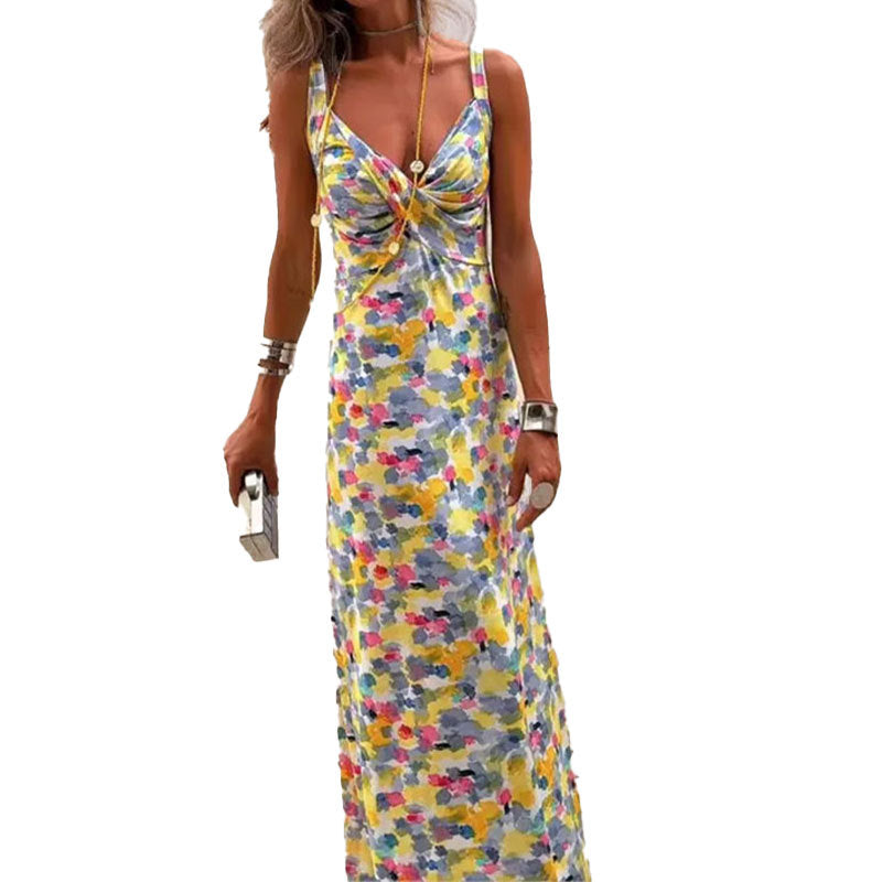 Damen Maxikleid mit kunstvollem Wickeldesign und floralem Muster Drune