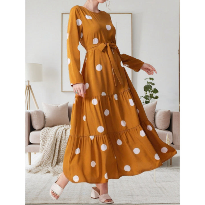 Damen Maxikleid mit buntem Polka-Dot-Muster und Taillengürtel Drune
