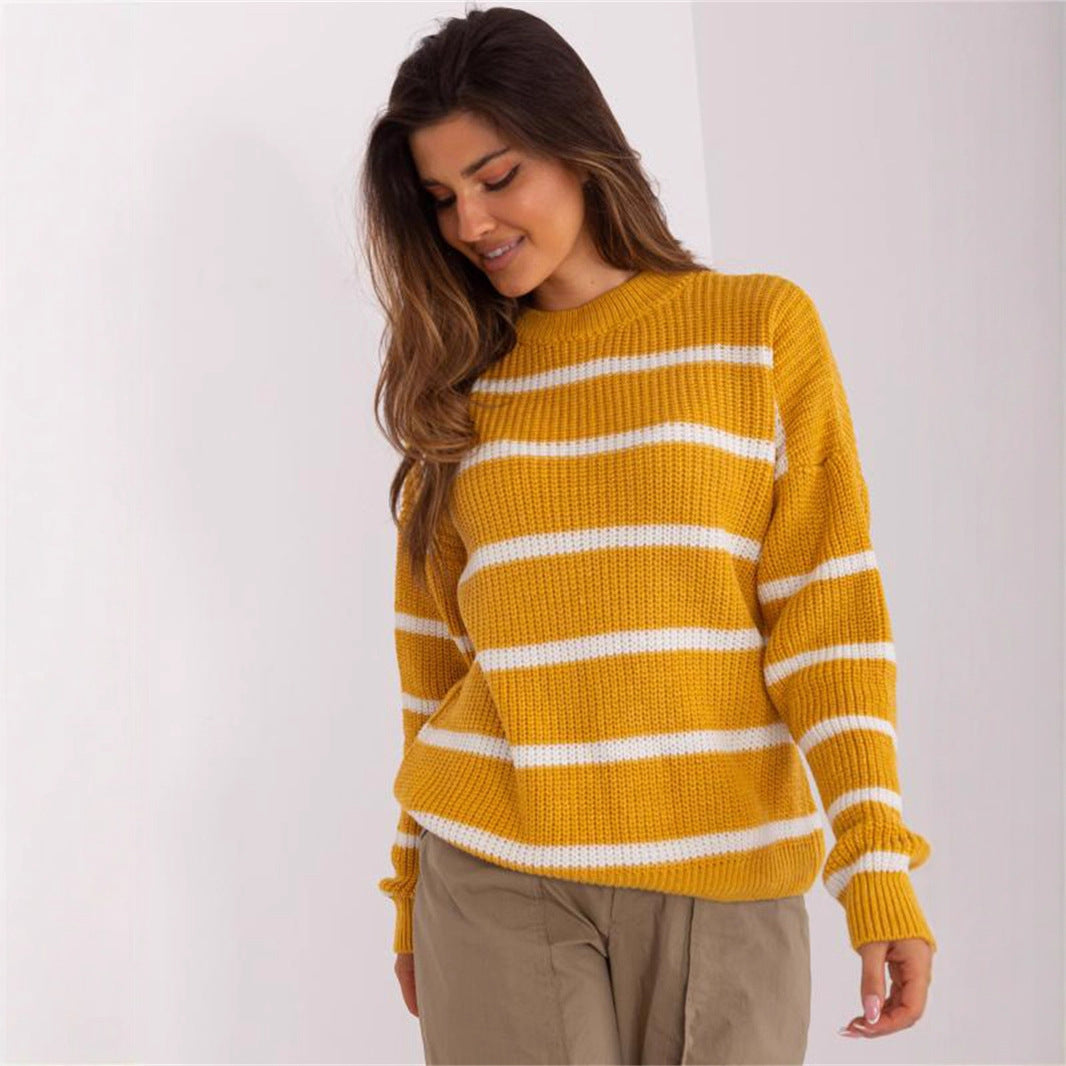 Damen lässiger Strickpullover mit modernem Streifenmuster und weitem Schnitt Drune