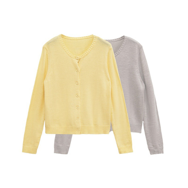 Damen kurzärmelige Strickjacke mit Knopfverschluss Drune