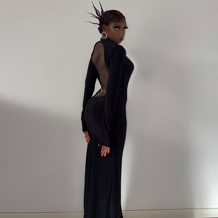 Damen Rückenfreies Maxikleid mit eleganter Rückenansicht und transparenten Ärmeln Drune
