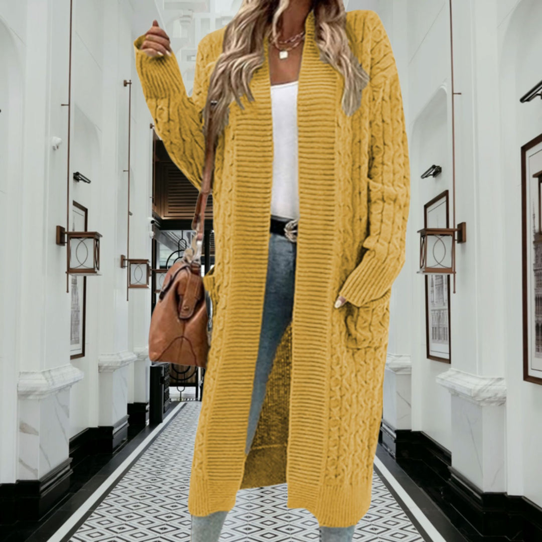 Damen Strickmantel mit modischen Zopfmuster und tiefen Taschen Drune