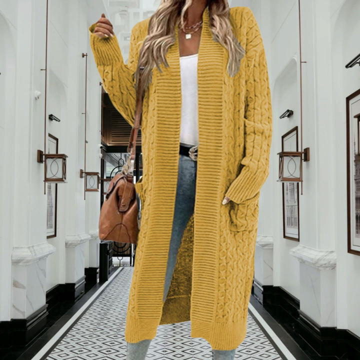 Damen Strickmantel mit modischen Zopfmuster und tiefen Taschen Drune