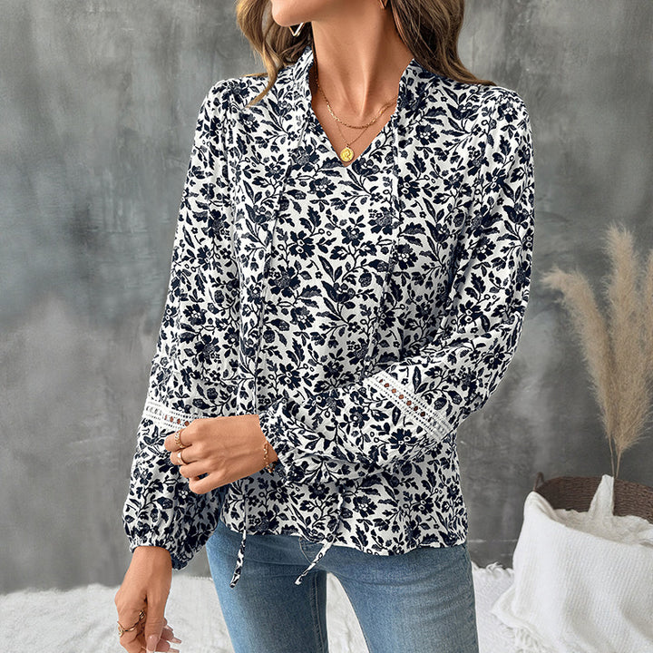 Damen florale Bluse mit langen Ärmeln Drune