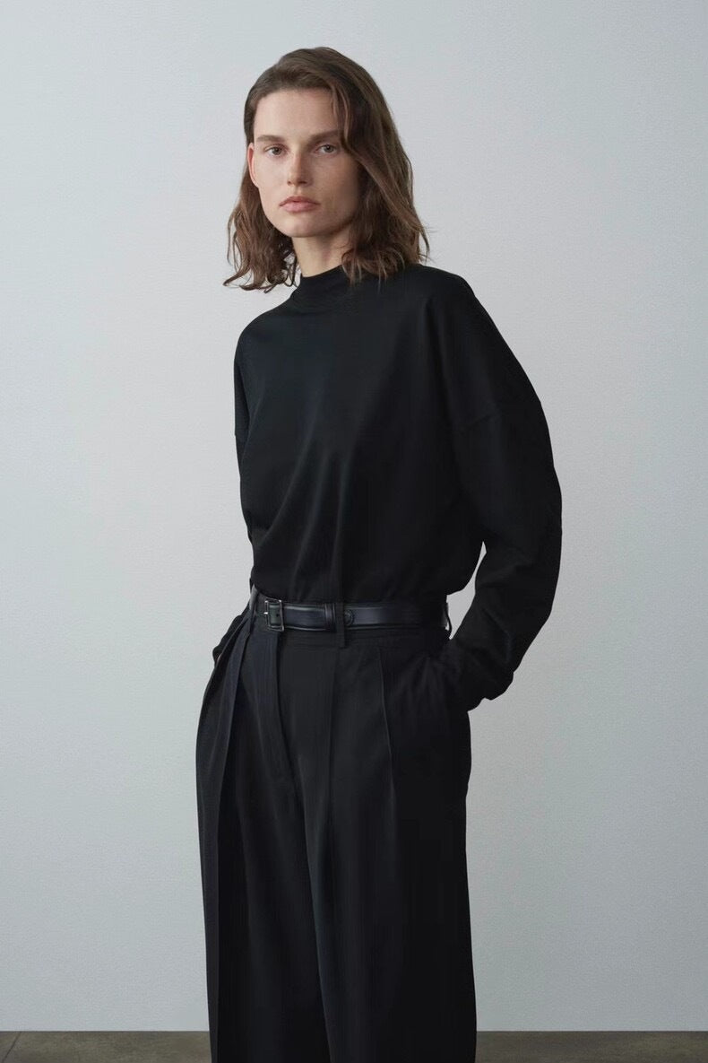 Damen lässiges Langarmshirt mit hochgeschlossenem Stehkragen Drune