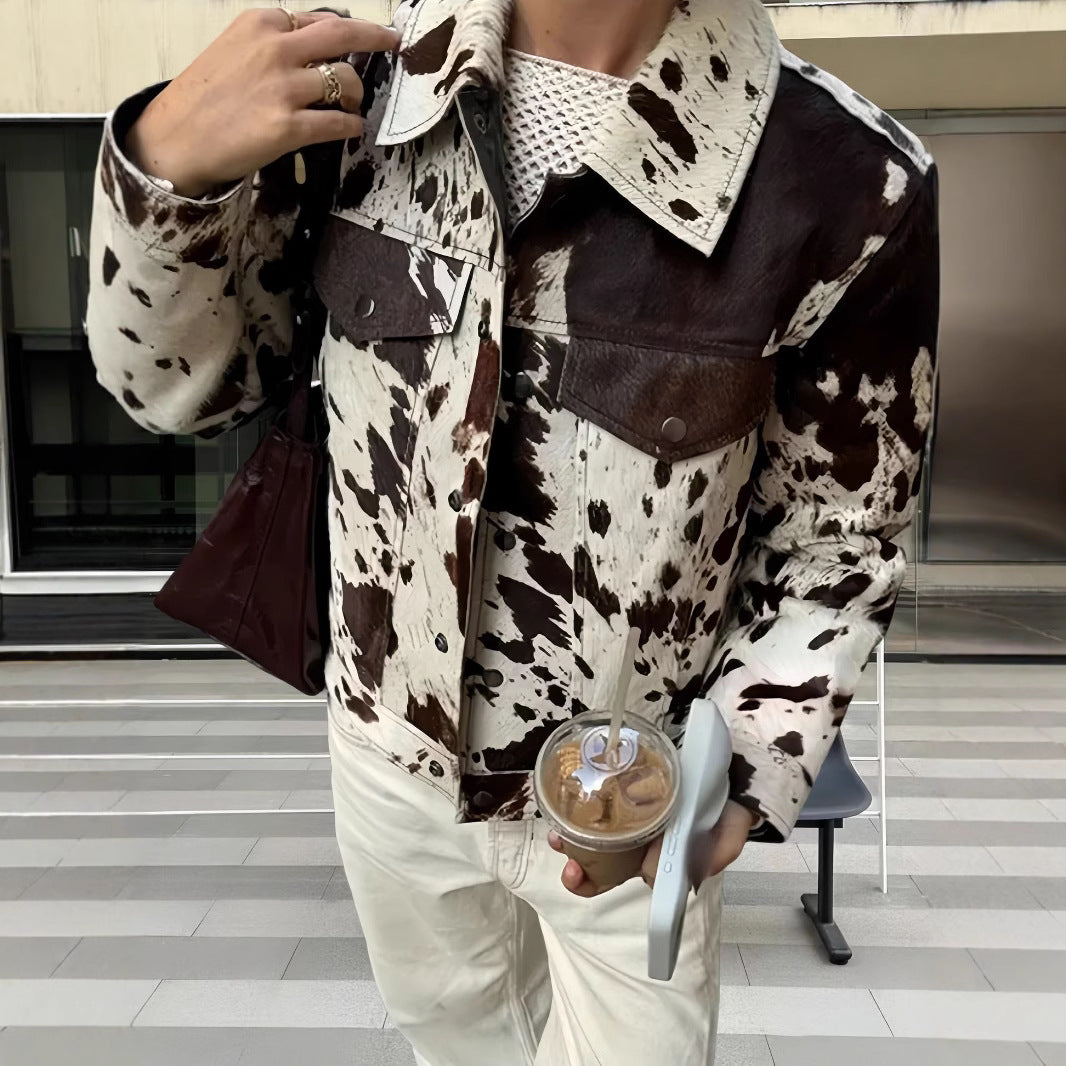 Damen Kunstlederjacke mit auffälligem Tierornament Drune