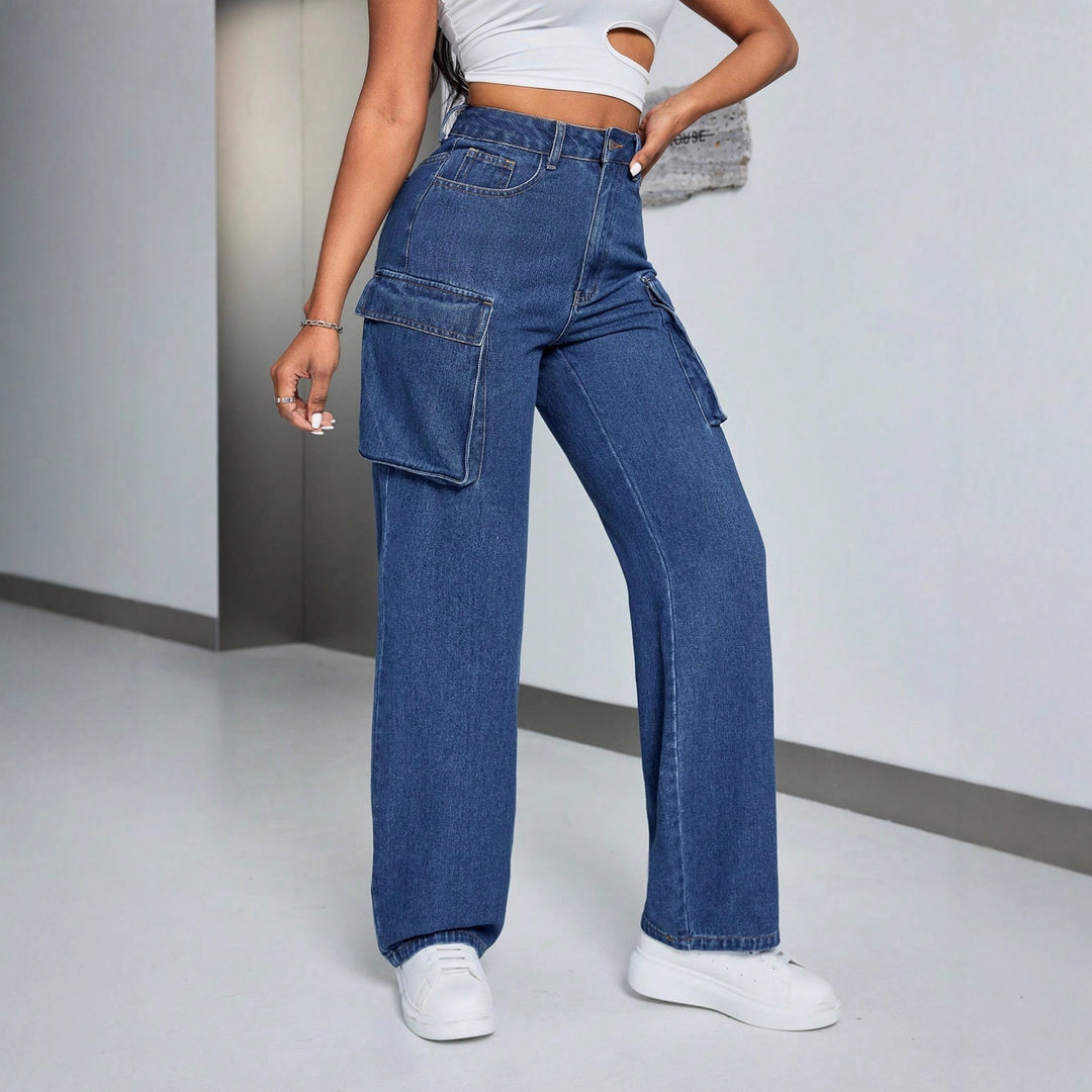 Damen Cargo-Jeans mit hohem Bund und seitlichen Taschen Drune