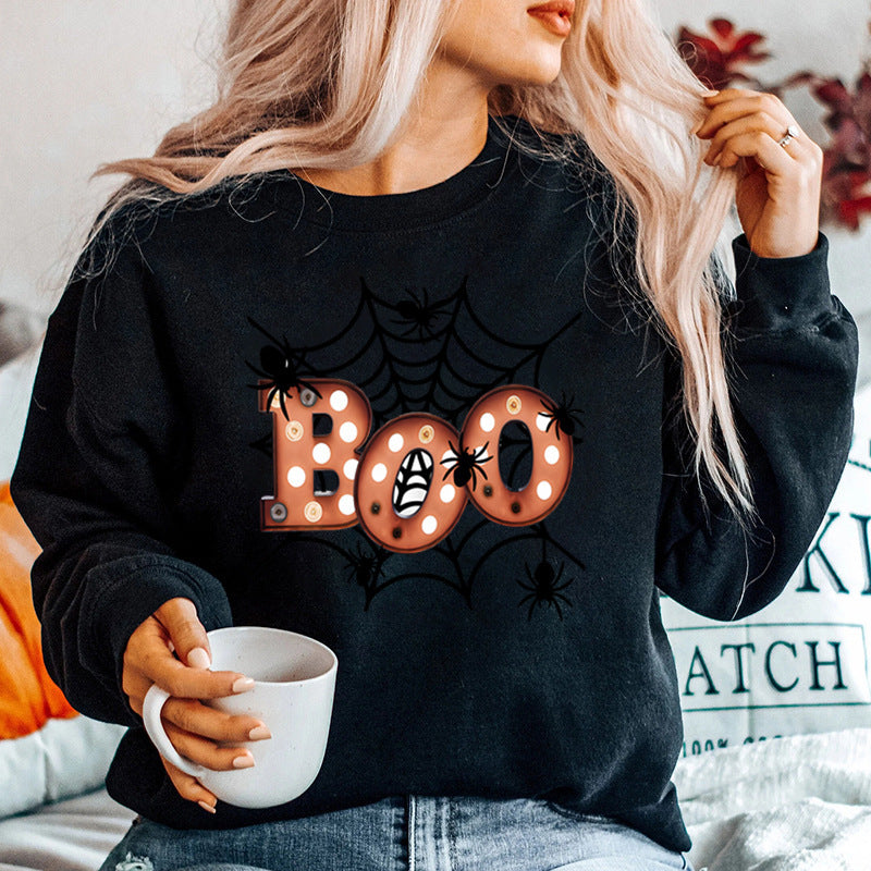 Damen Sweatshirt mit kreativem Halloween-Spinnennetzdesign Drune
