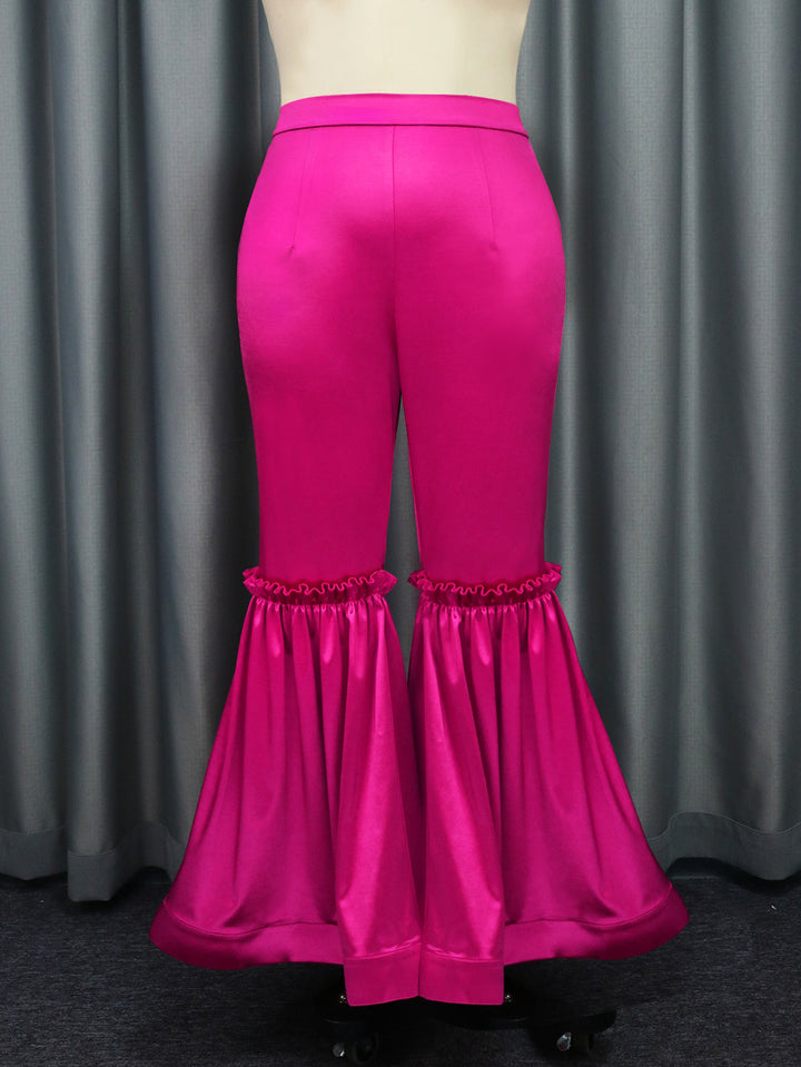 Damen elegante Hose mit voluminösen Rüschen und Satin-Details Drune