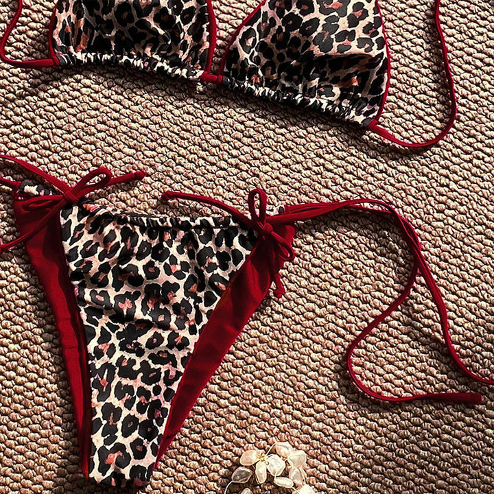 Damen Triangel-Bikini mit detailliertem Tropenmotiv und verstellbaren Bindebändern Drune