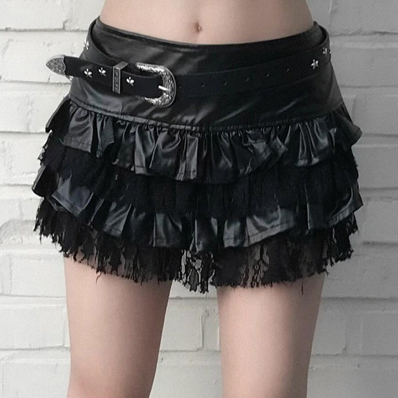 Damen Minirock mit Rüschendetails und Spitzenakzenten Drune