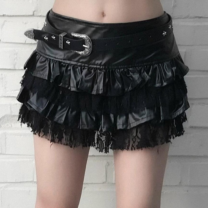 Damen Minirock mit Rüschendetails und Spitzenakzenten Drune