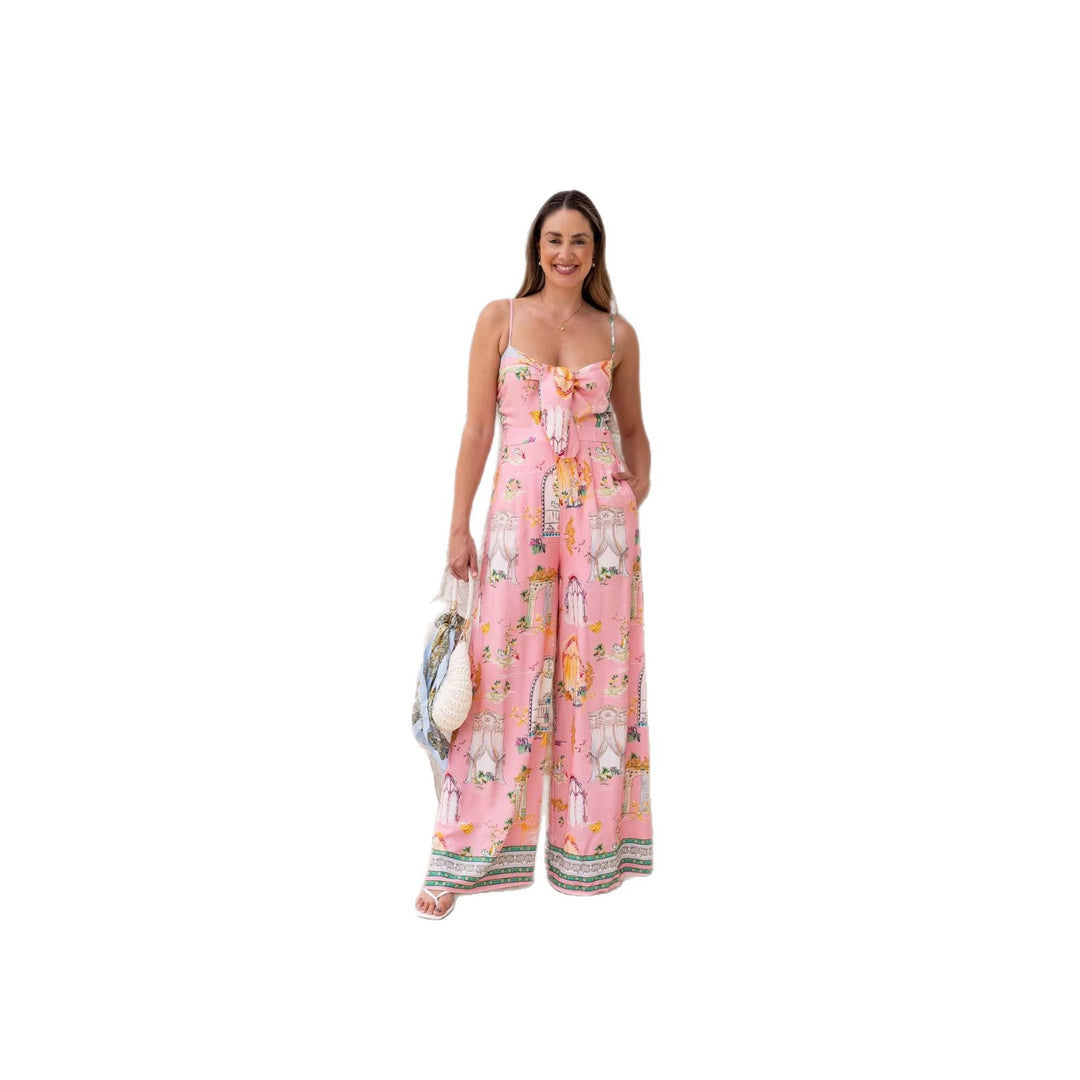 Damen langes Sommerkleid mit verspieltem Dekolleté und buntem Muster Drune