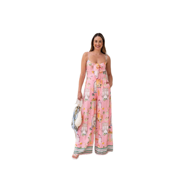 Damen langes Sommerkleid mit verspieltem Dekolleté und buntem Muster Drune
