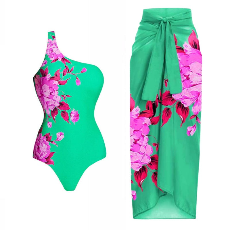 Damen Strand-Bikini-Set mit asymmetrischem Oberteil und elegantem Maxi-Rock Drune