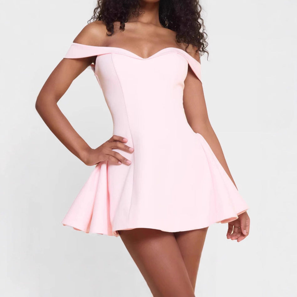 Damen Off-Shoulder Minikleid mit schwingendem Rock Drune
