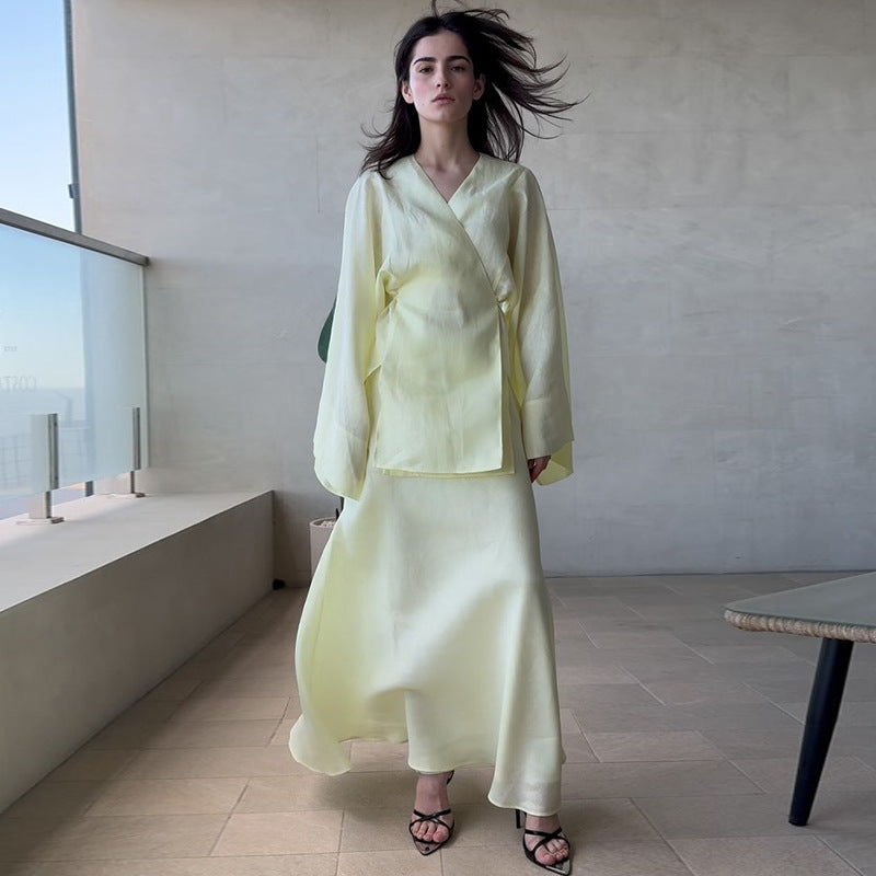 Damen elegantes Maxikleid aus satinierter Baumwolle Drune