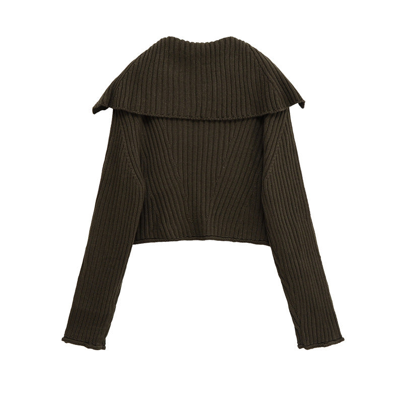 Damen cropped Strickjacke mit breitem Kragen und modernen Knopfdetails Drune