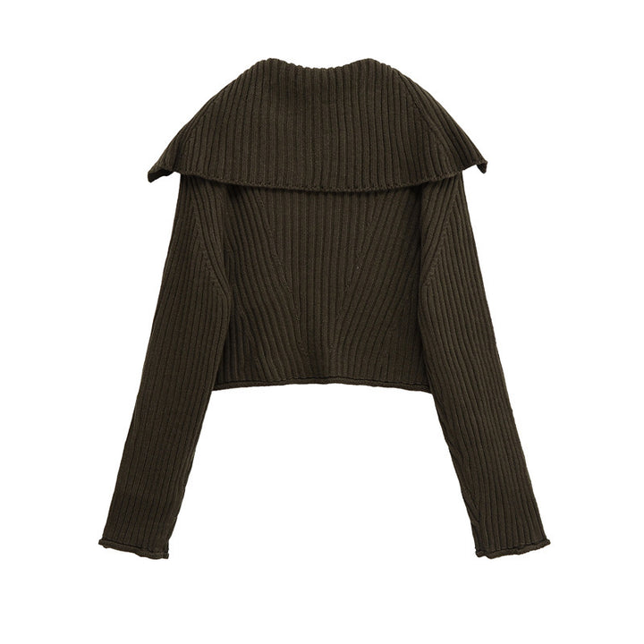 Damen cropped Strickjacke mit breitem Kragen und modernen Knopfdetails Drune
