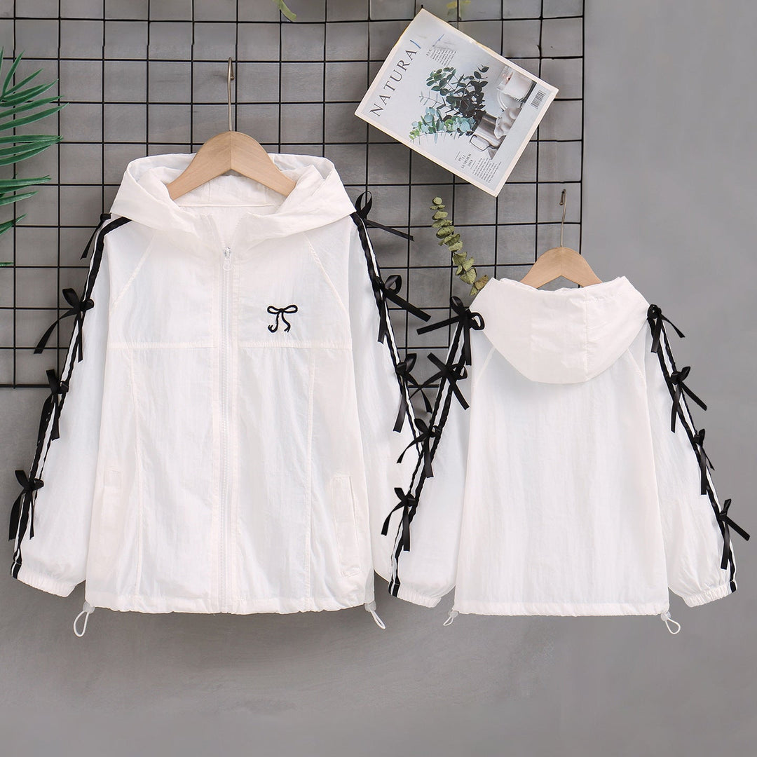 Damen nan transparente bestickte Kapuzenbluse mit Volantärmeln Drune