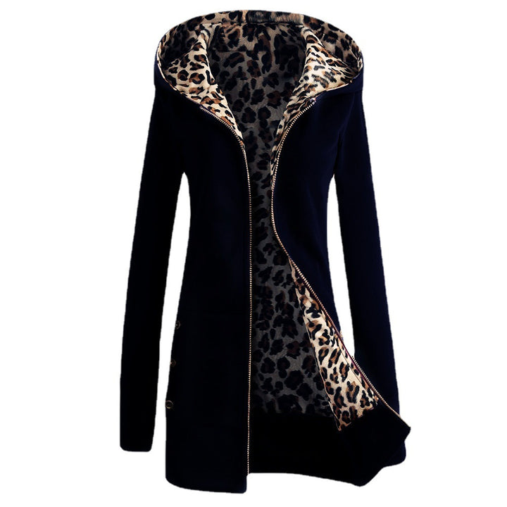 Damen Sportliche Longjacke mit leopardenmuster innen Drune