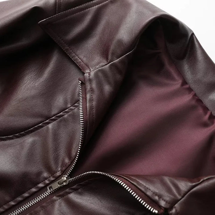 Damen Kunstlederblousonjacke mit weitem Schnitt und lässigen Details Drune