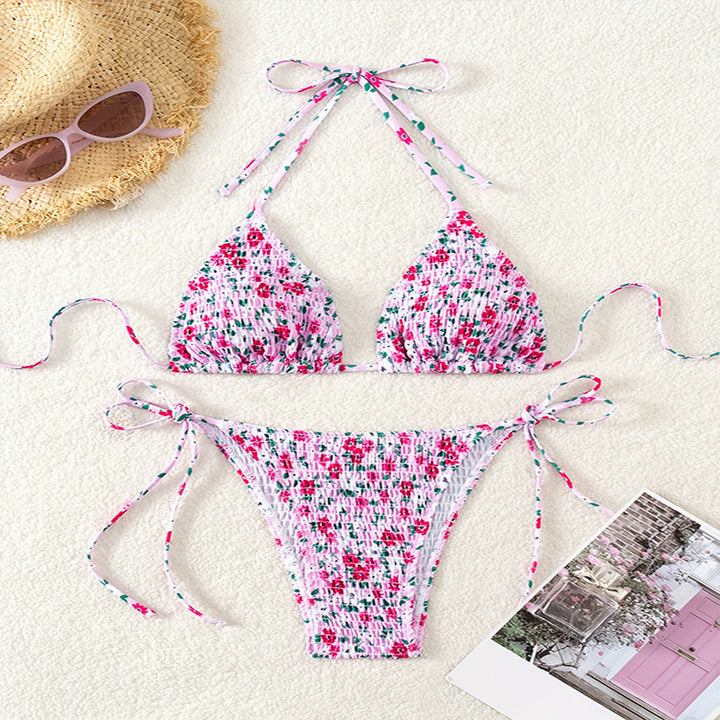 Damen Triangel-Bikini mit floralen Rüschen Drune
