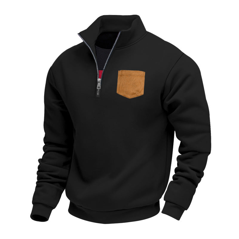 Herren eleganter Sweatpullover mit halbem Reißverschluss und praktischer Brusttasche Drune