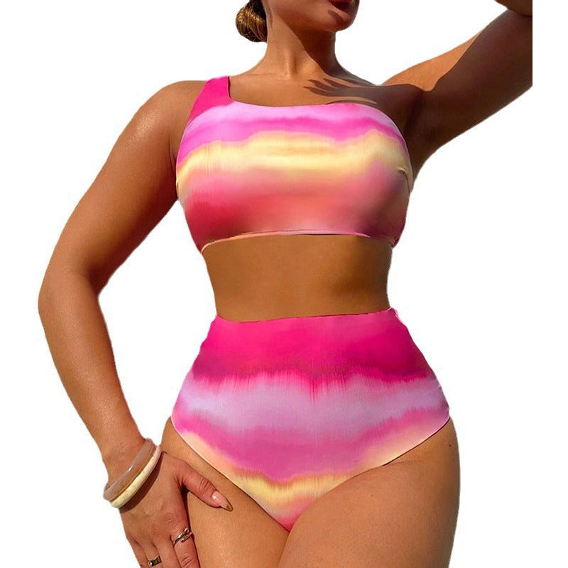 Damen Hochtailliertes Bikini-Set mit asymmetrischem Oberteil Drune