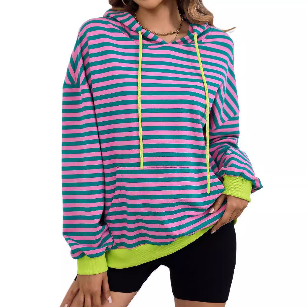 Damen lässiger Kapuzenpullover mit buntem Streifenmuster Drune