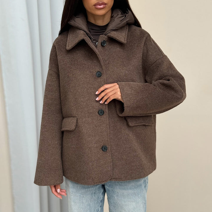 Damen Wolljacke mit modernem Kragen und Knopfverschlüssen Drune