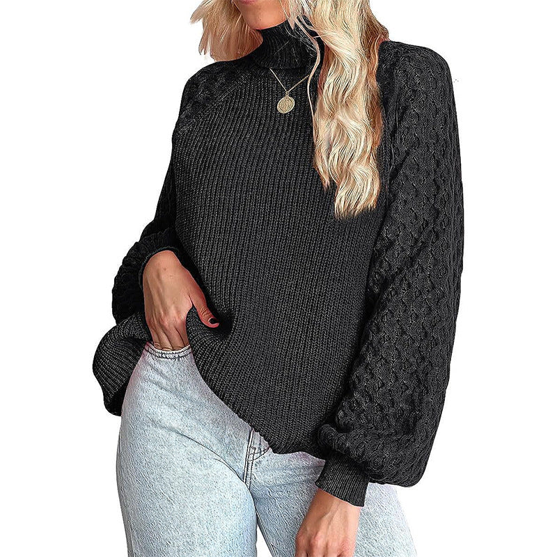 Damen Grobstrickpullover mit Stehkragen und Strukturmuster Drune