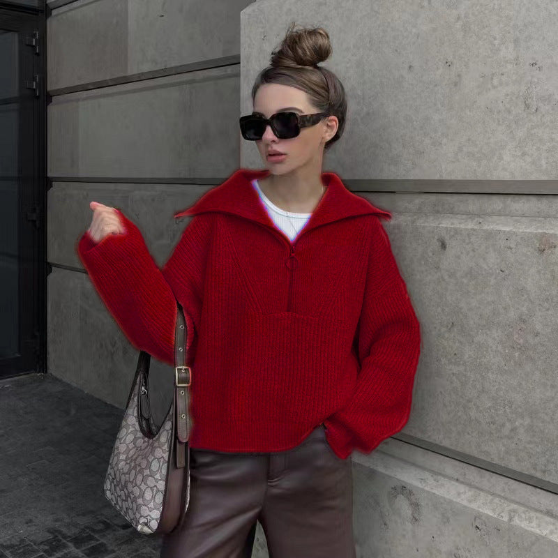 Drune | Rippstrickpullover mit Reißverschluss Weich und Warm Lässig Schick