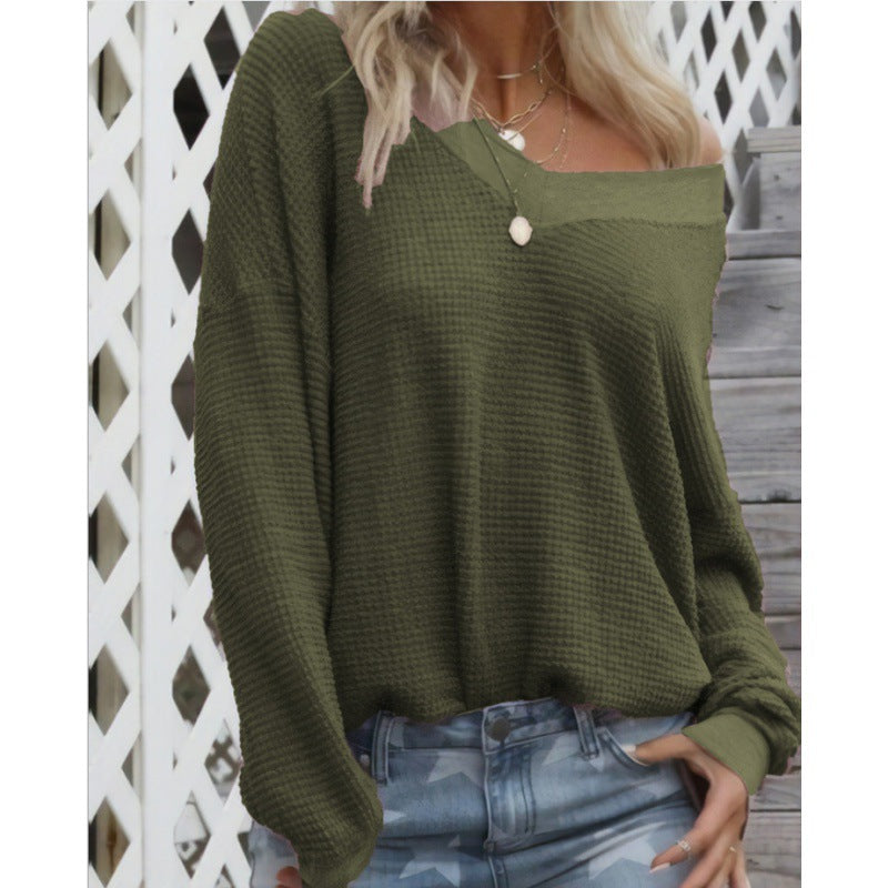 Damen Oversized Baumwollpullover mit lässigem V-Ausschnitt und Rippdetails Drune