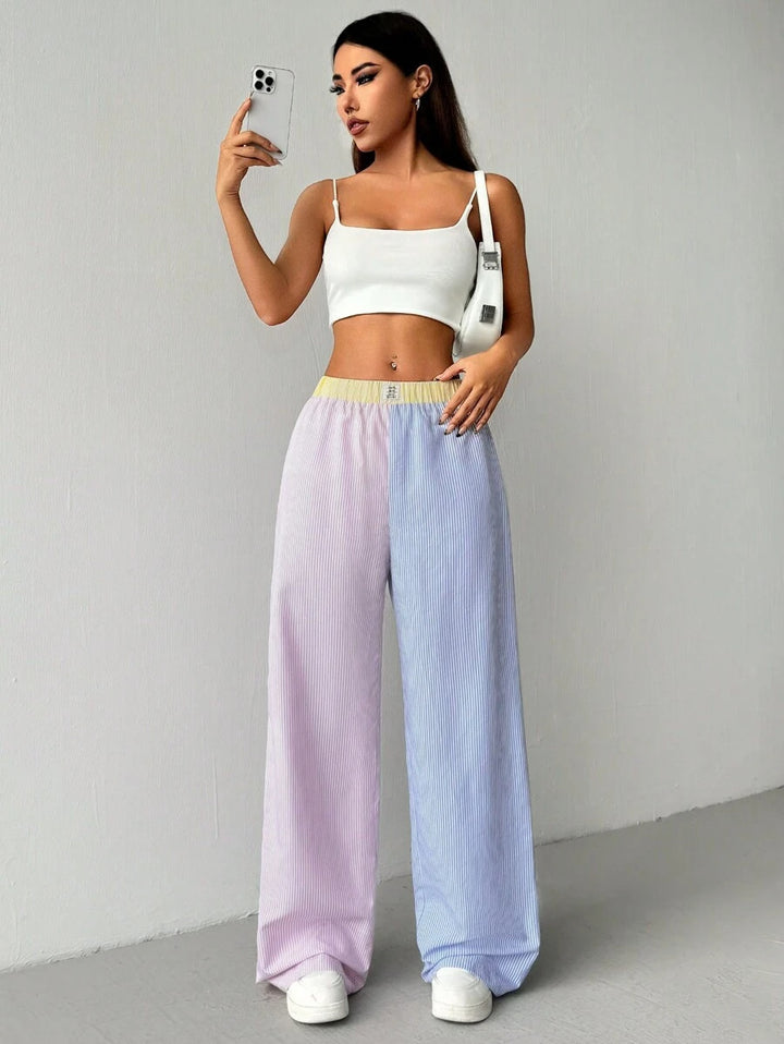 Damen weite Sweatpants mit gestreiftem Design und elastischem Bund Drune