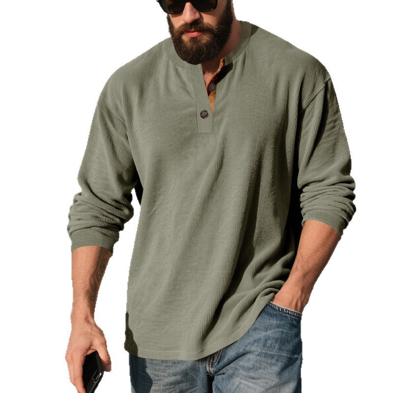 Herren Langarm-Henley-Shirt mit strukturiertem Material und modischen Knopfdetails Drune