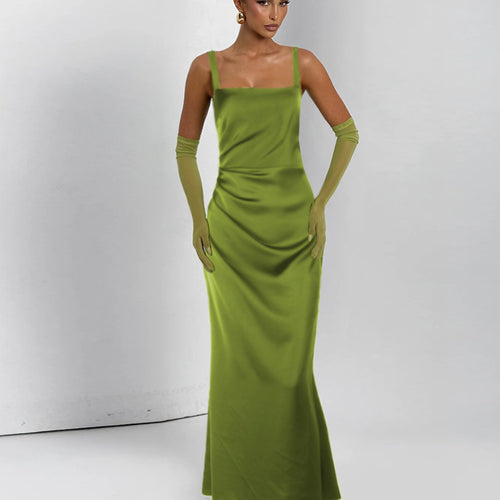 Damen elegantes Abendkleid mit schmalen Trägern und seidigem Fall Drune