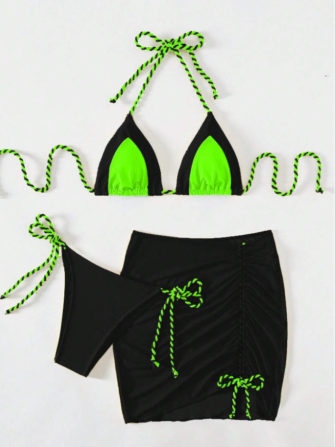 Damen Bikini-Set mit modernem Knoten-Design und figurbetontem Rock Drune
