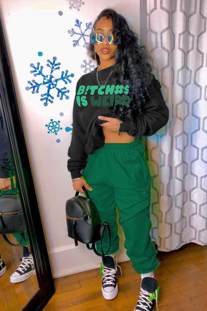 Damen lässiges Sweatshirt- und Jogginghose-Set mit auffälligem Statement Drune