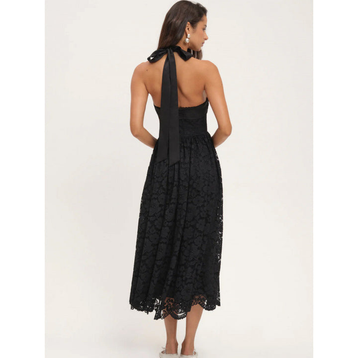 Damen luftiges Sommerkleid mit romantischem Spitzenoberteil und elastischem Taillenbund Drune