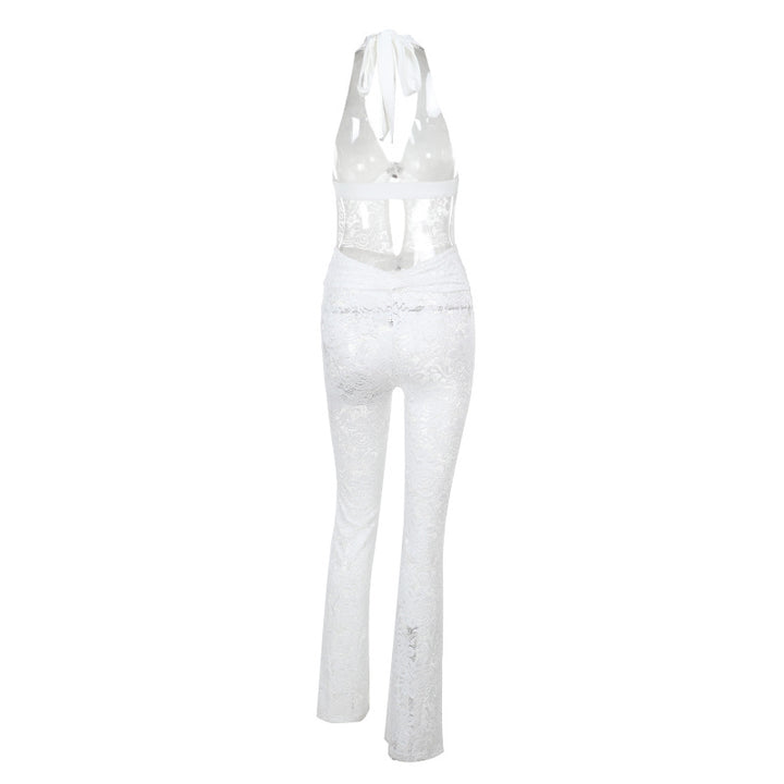 Damen Jumpsuit mit elegantem Spitzendetail und tiefem V-Ausschnitt Drune