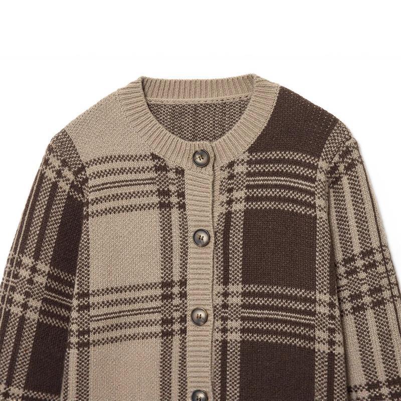 Damen gemütliche Karoknitted Cardigan Drune