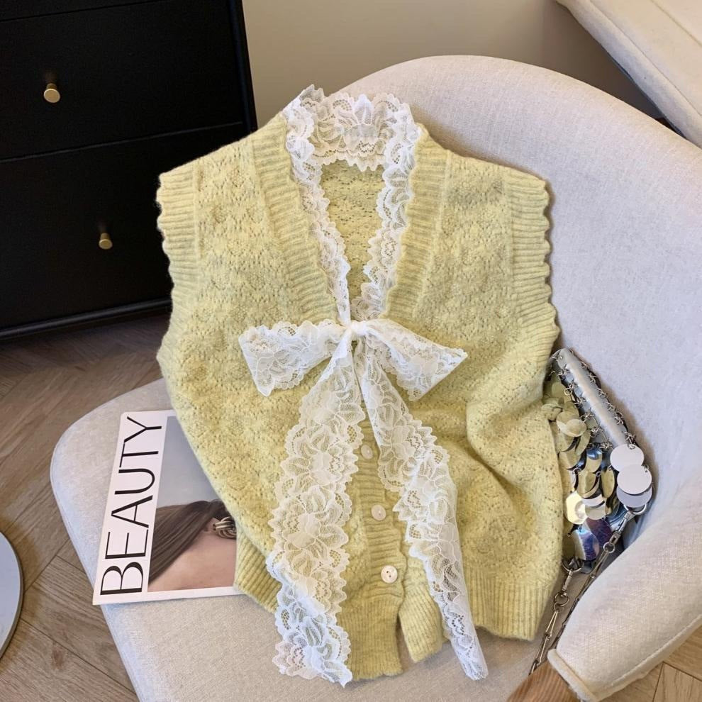 Damen Elegante Strickweste mit Rüschendetails Drune