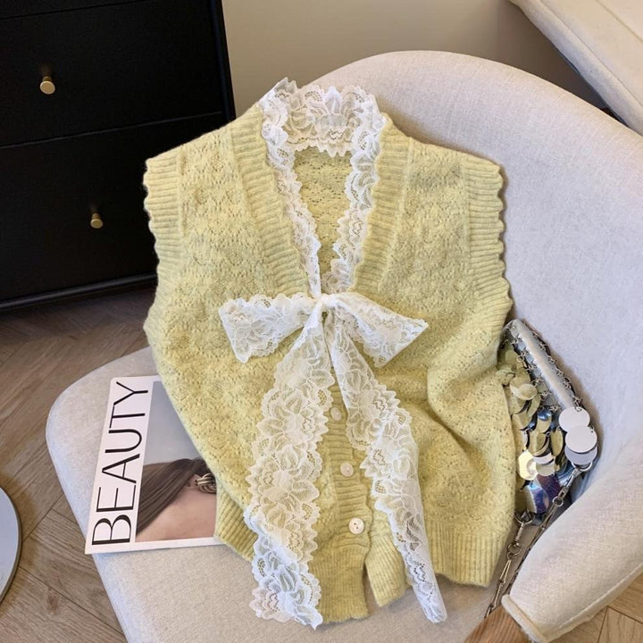 Damen Elegante Strickweste mit Rüschendetails Drune