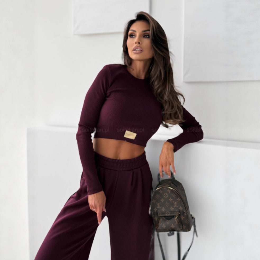 Damen Bequemes Set aus cropped Oberteil und weitem Jogginghose Drune