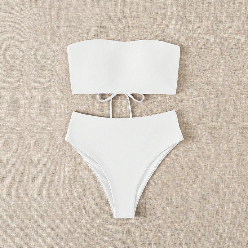 Damen Bandeau-Bikini mit hohem Taillenbund und verstellbaren Bindebändern Drune