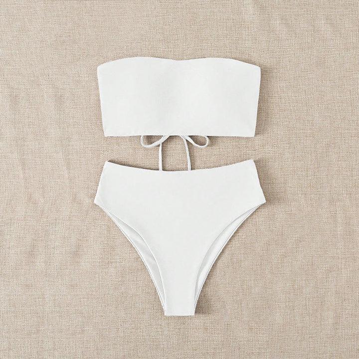 Damen Bandeau-Bikini mit hohem Taillenbund und verstellbaren Bindebändern Drune