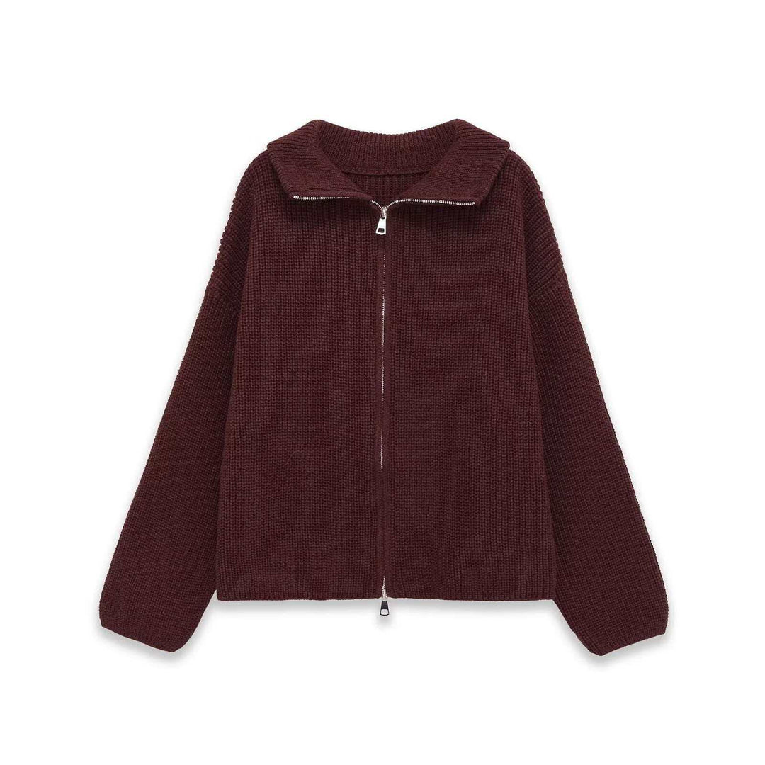 Damen gestreifte Strickjacke mit bequemer Kapuze und Reißverschluss Drune
